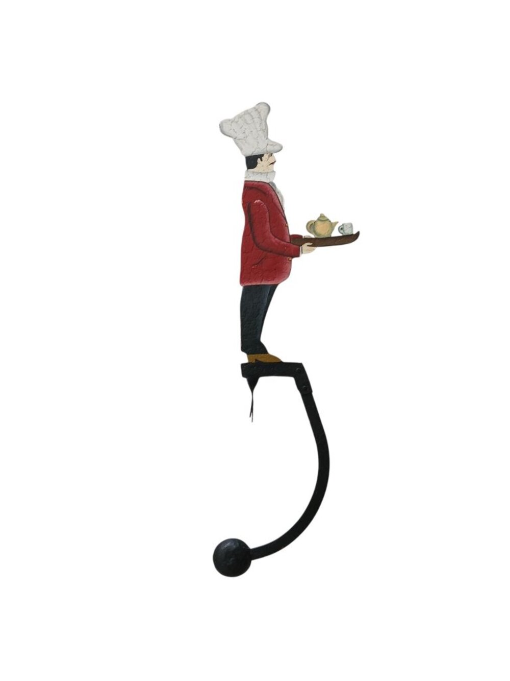 Vintage Folk Art Chef Serving Tea Wall Sculpture Metal NO BASE 23 in
